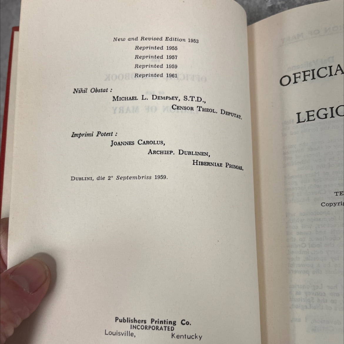official handbook of the legion of mary book, by Concilium Legionis Mariae, 1961 Hardcover image 3