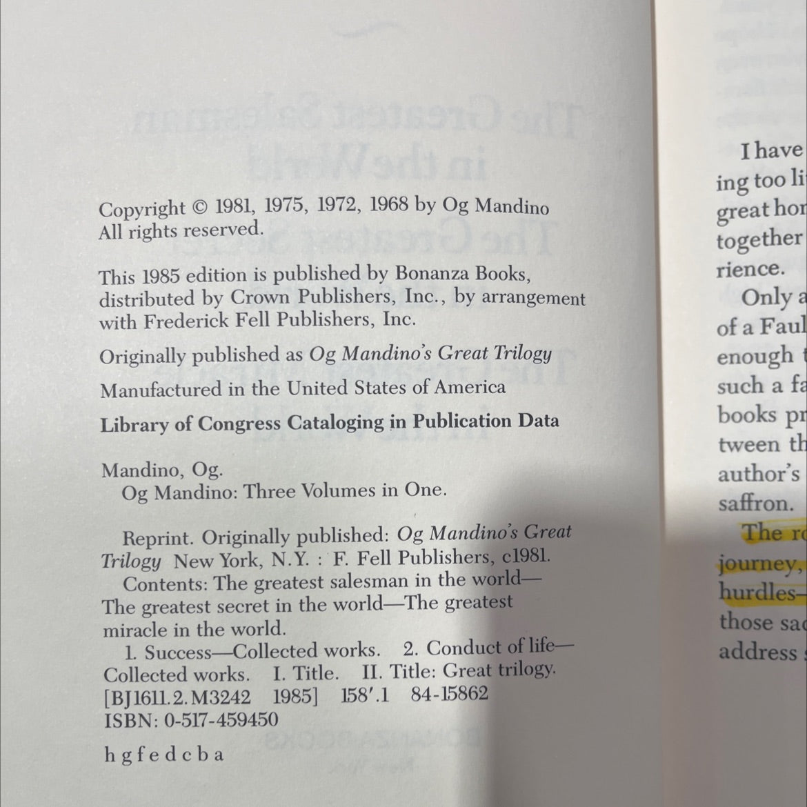og mandino three volumes in one book, by Og Mandino, 1985 Hardcover image 3