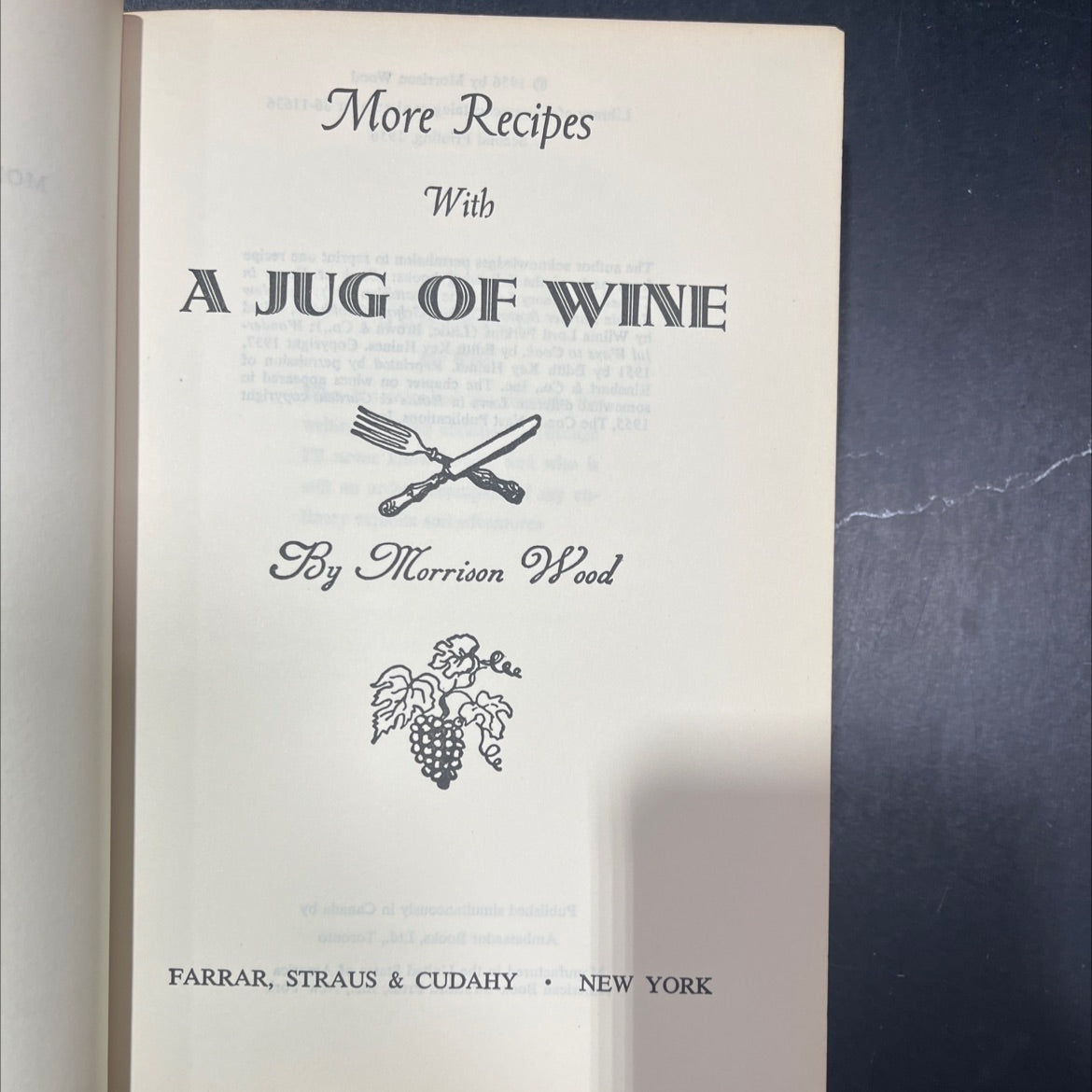 om more recipes with a jug of wine book, by morrison wood, 1956 Hardcover image 2