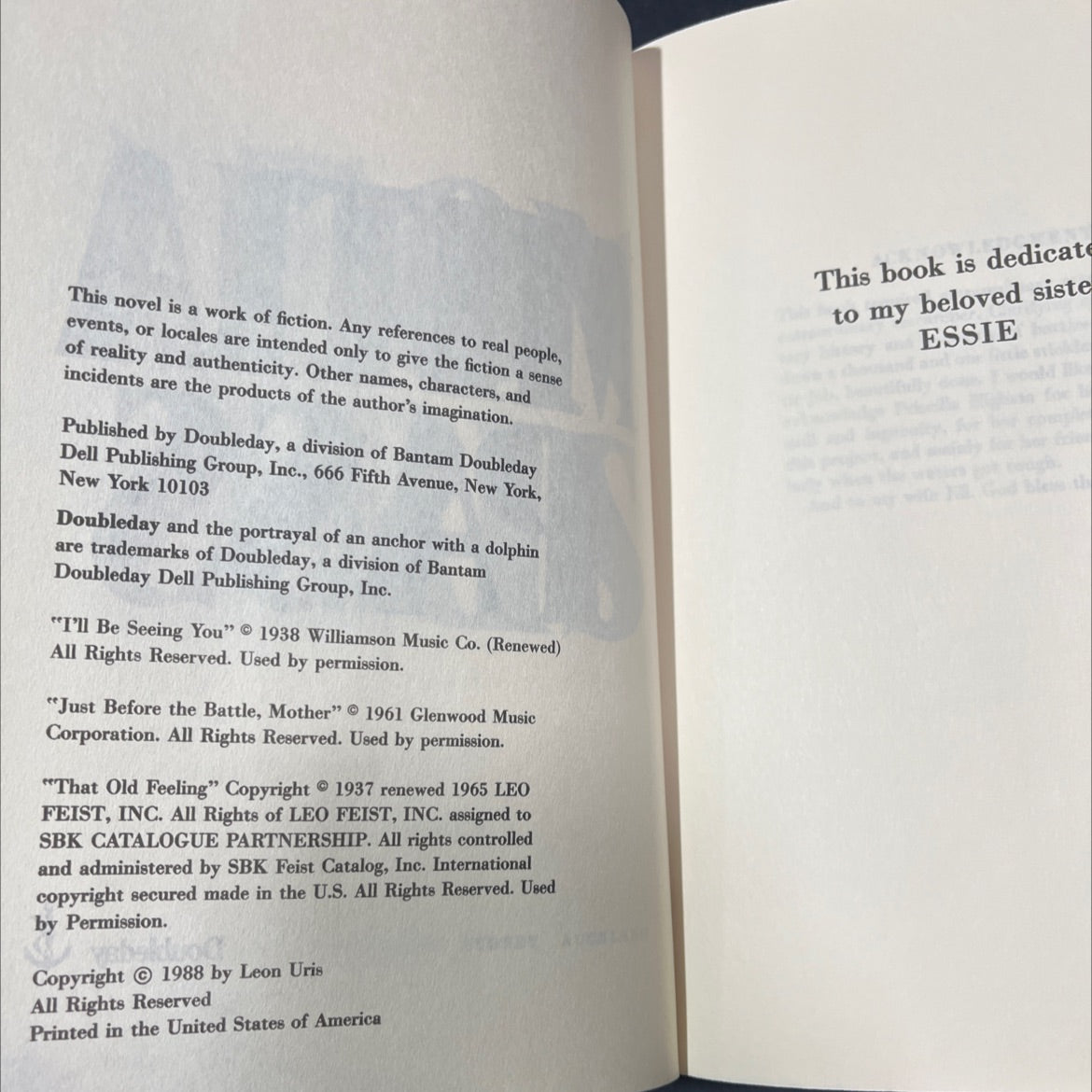 on mitia pass is ydney auckland book, by Leon Uris, 1988 Hardcover image 3