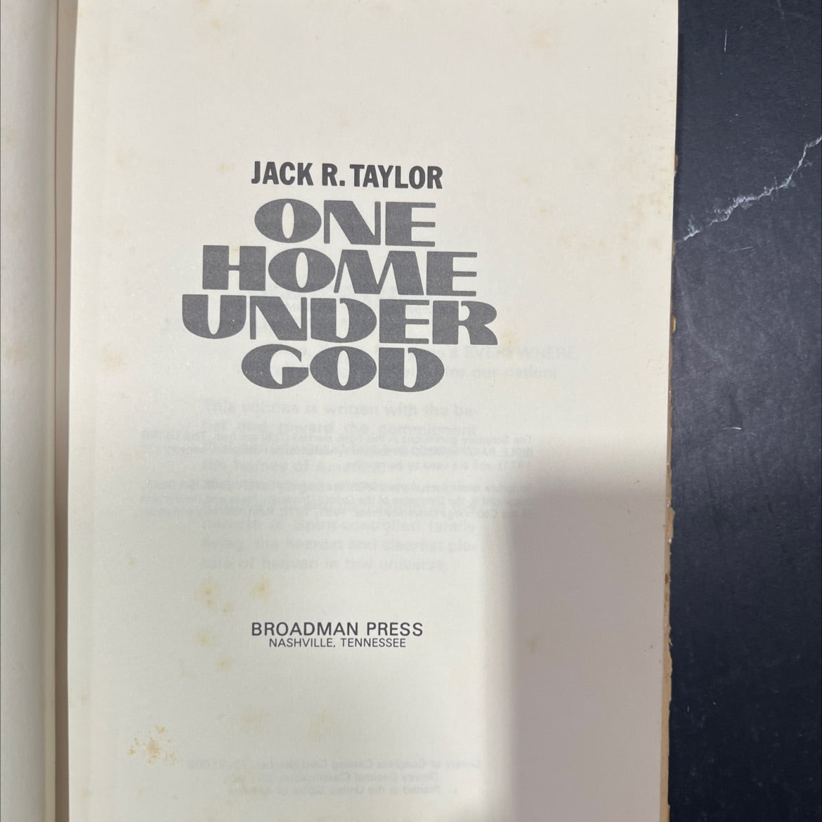 one home under god book, by jack r. taylor, 1974 Hardcover image 2