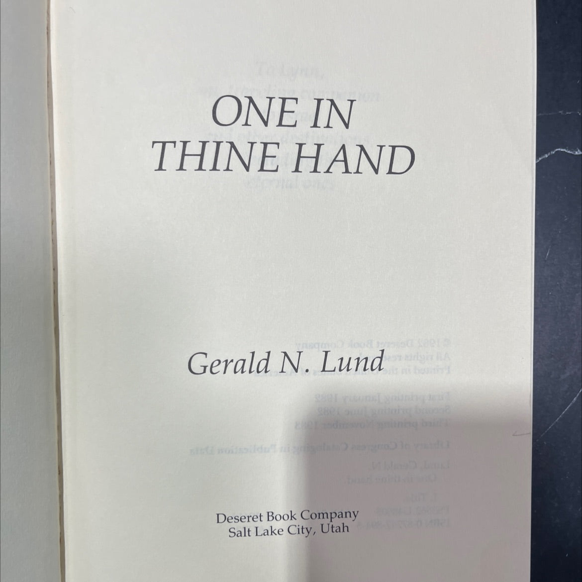 one in thine hand book, by gerald n. lund, 1983 Hardcover image 2