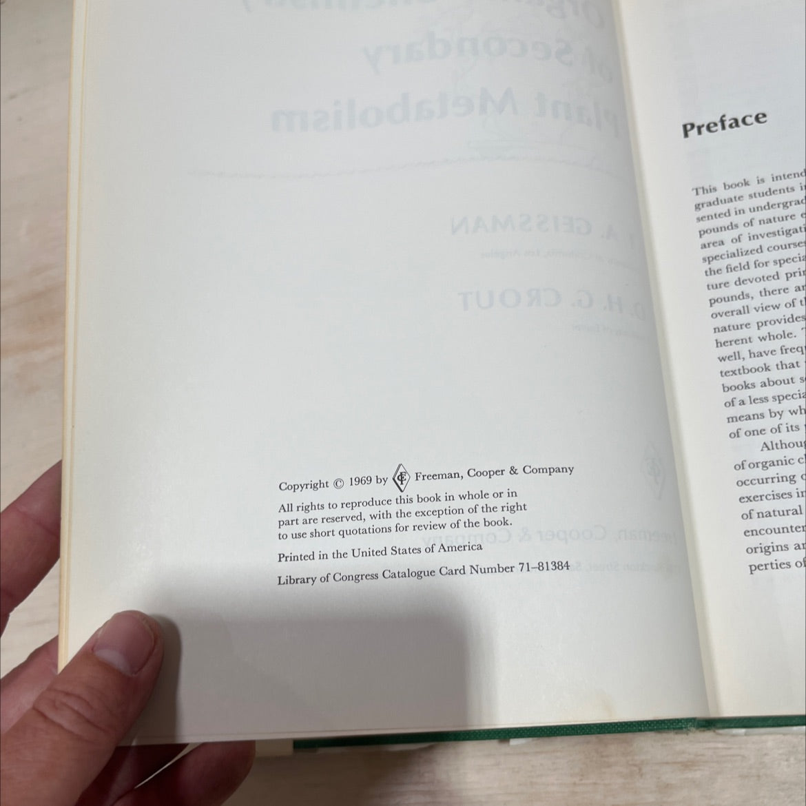 organic chemistry of secondary plant metabolism book, by T. A. Geissman, D. H. G. Crout, 1969 Hardcover image 3