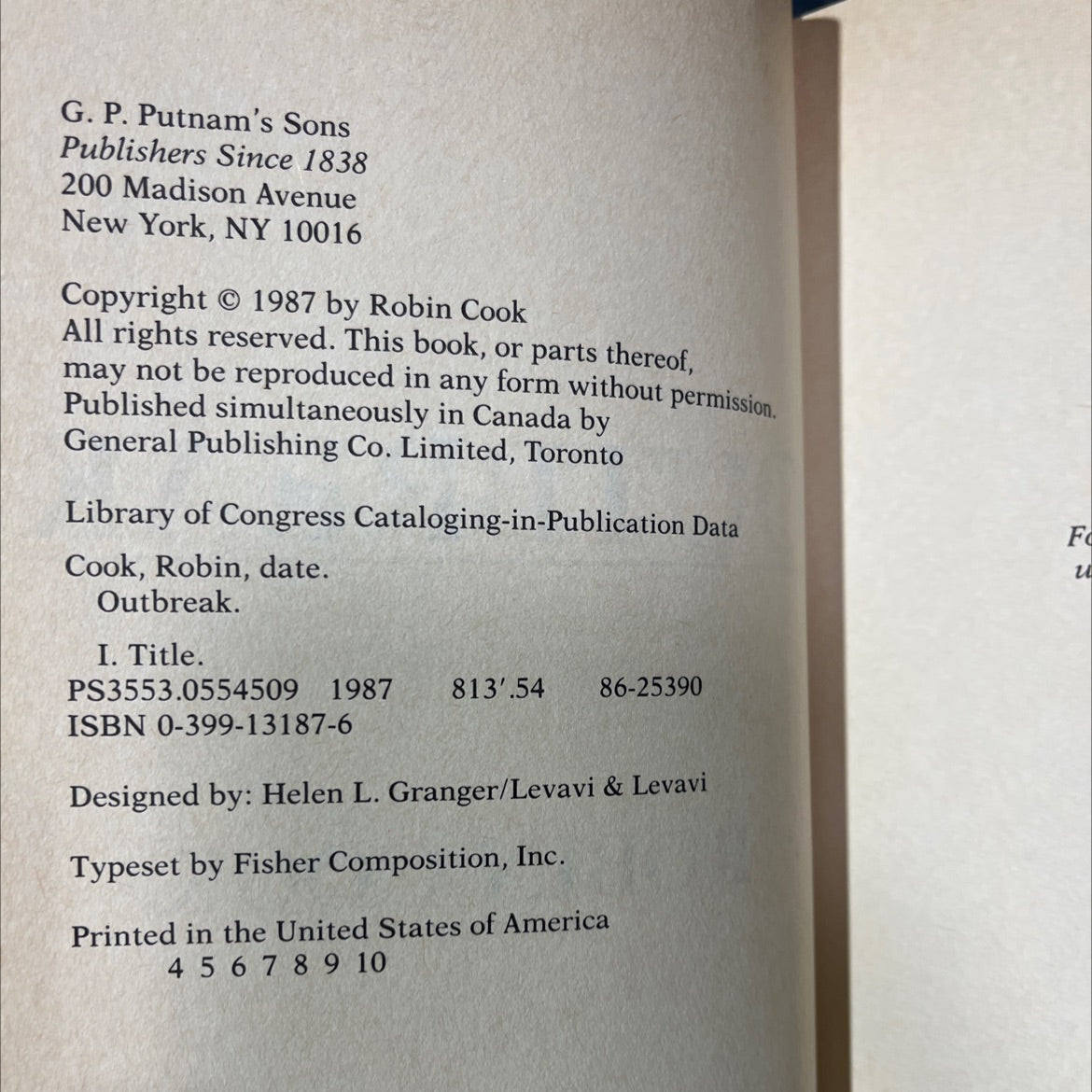 outbreak book, by robin cook, 1987 Hardcover image 3