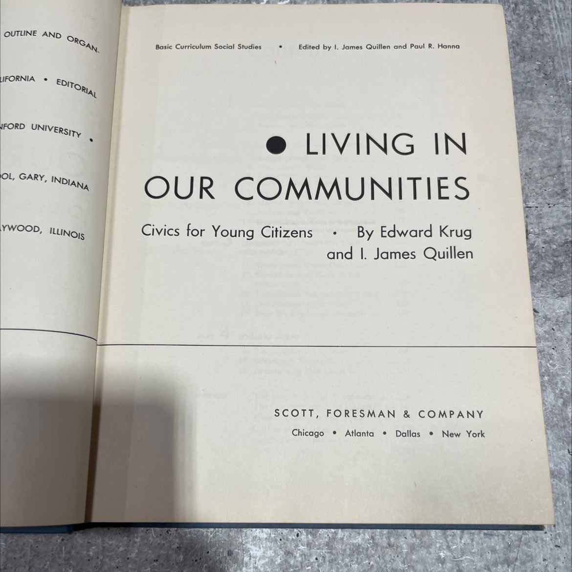 outline and organ. basic curriculum social studies book, by I. James Quillen and Paul R. Hanna, 1946 Hardcover image 2