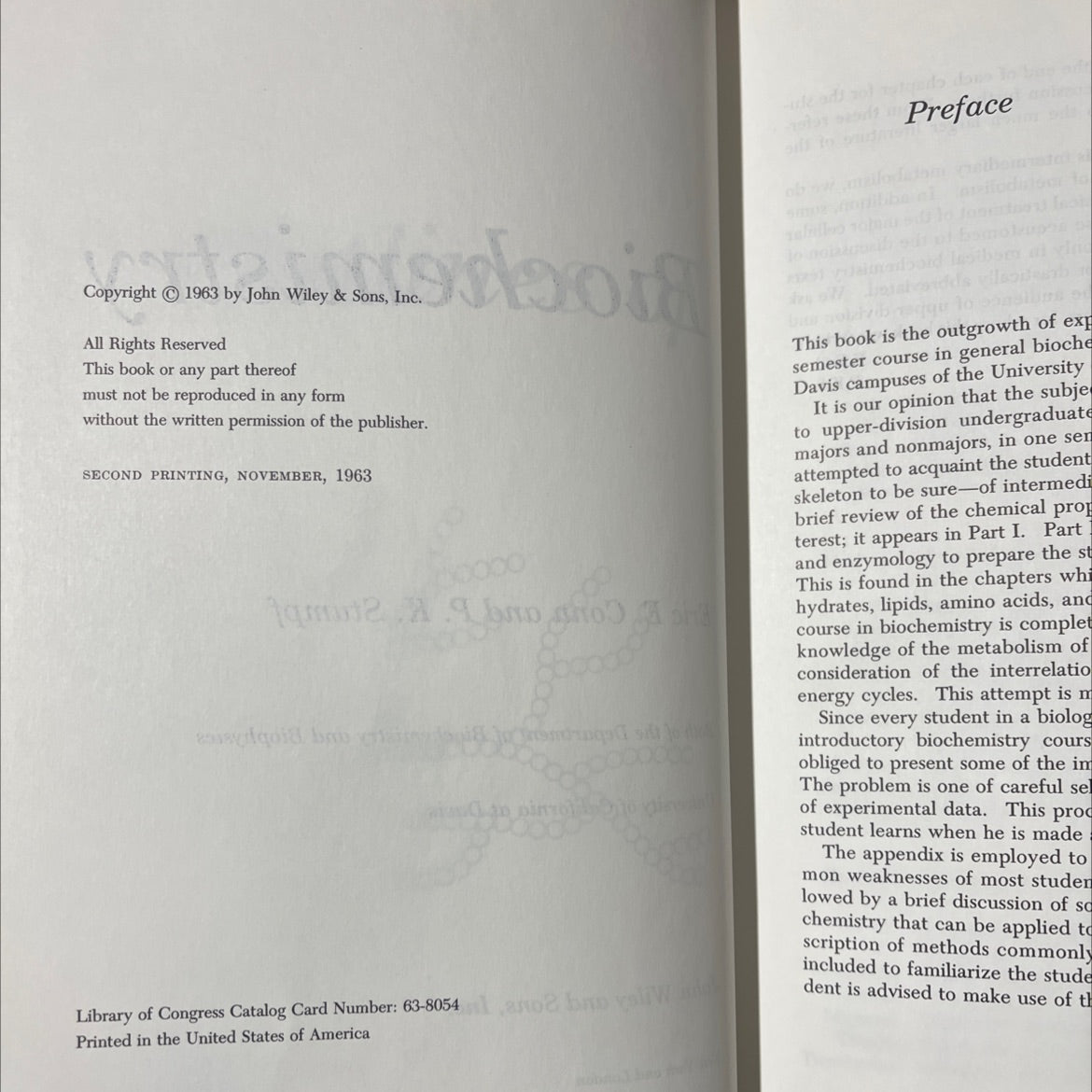 outlines of biochemistry book, by eric e. conn and p. k. stumpf, 1963 Hardcover image 3