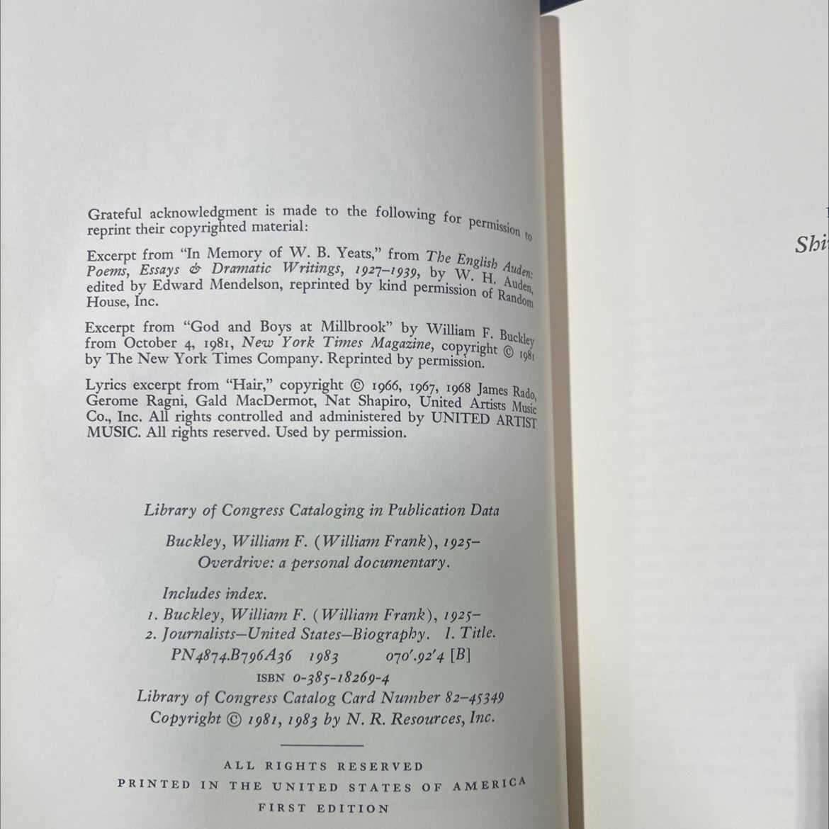 overdrive a personal documentary book, by william f. buckley, jr., 1983 Hardcover image 3