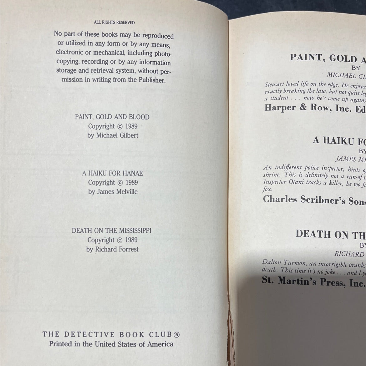 paint, gold and blood book, by Michael Gilbert, 1989 Hardcover image 3