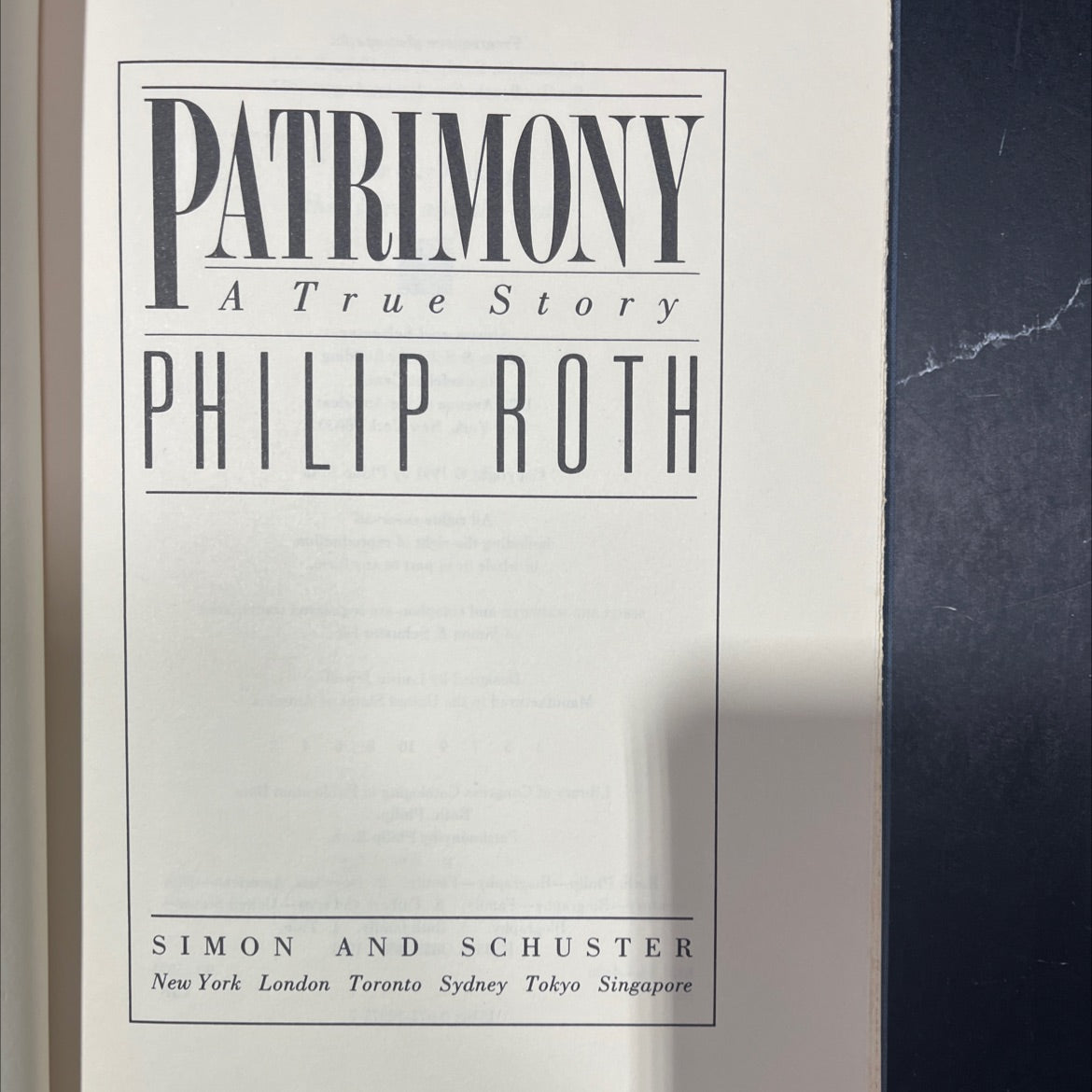 patrimony a true story book, by philip roth, 1991 Hardcover image 2