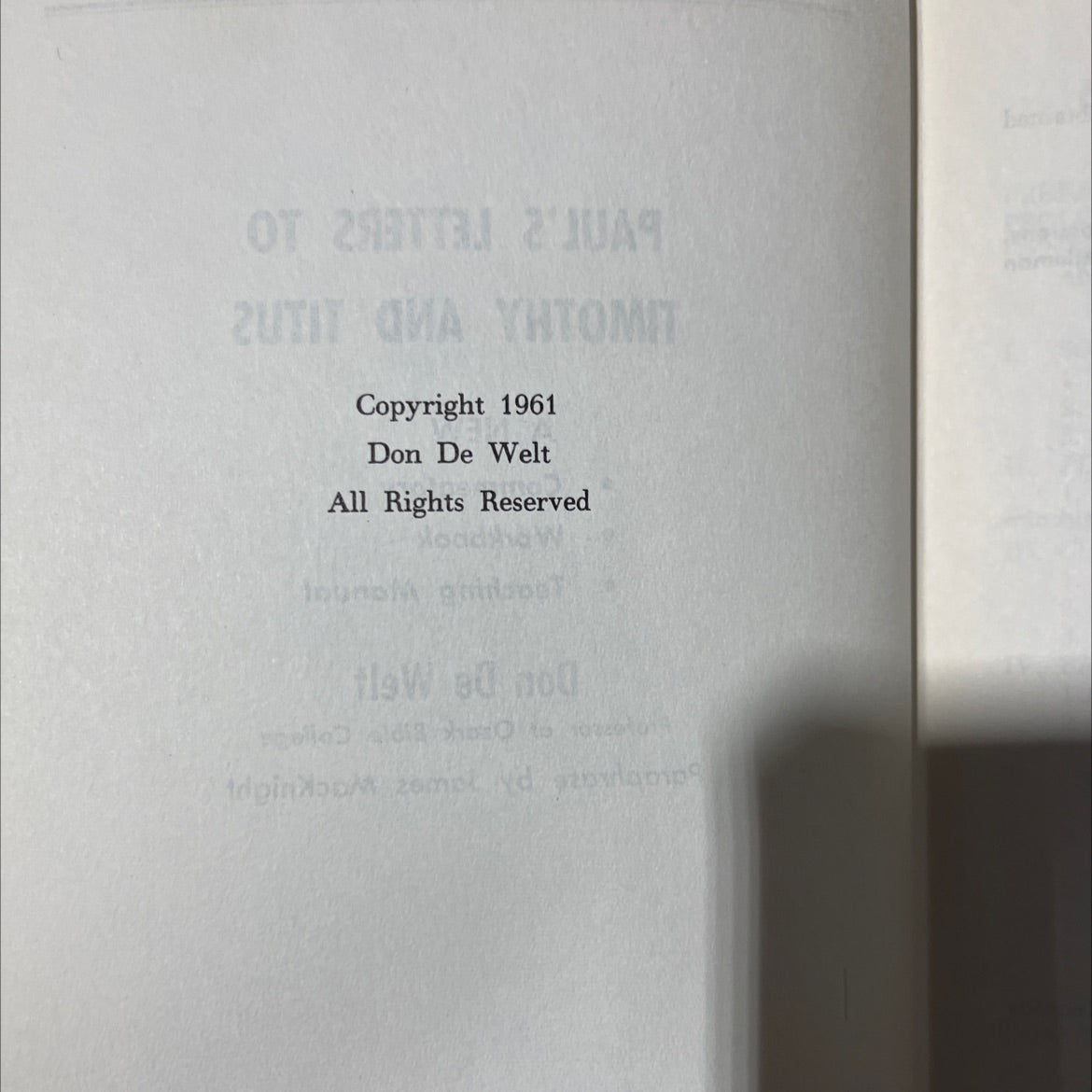 paul's letters to timothy and titus book, by Don De Welt, 1961 Hardcover image 3