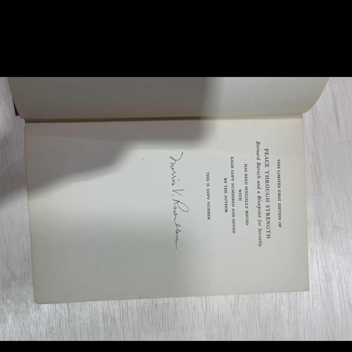 SIGNED peace through strength bernard baruch and a blueprint for security book, by morris v. rosenbloom, 1953 image 4