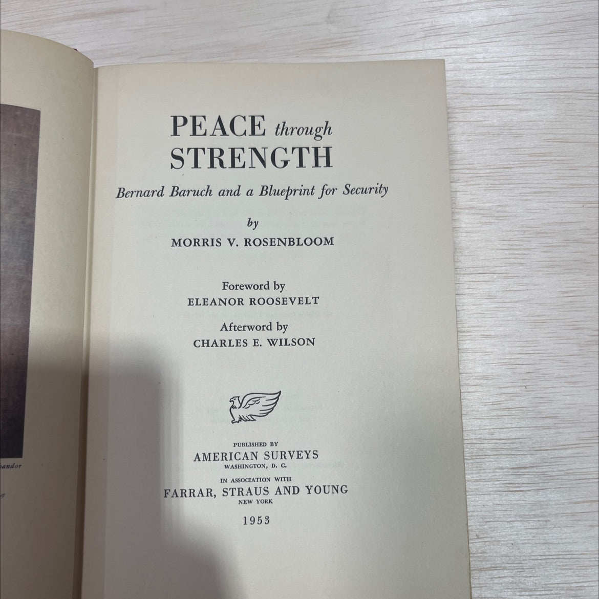SIGNED peace through strength bernard baruch and a blueprint for security book, by morris v. rosenbloom, 1953 image 2