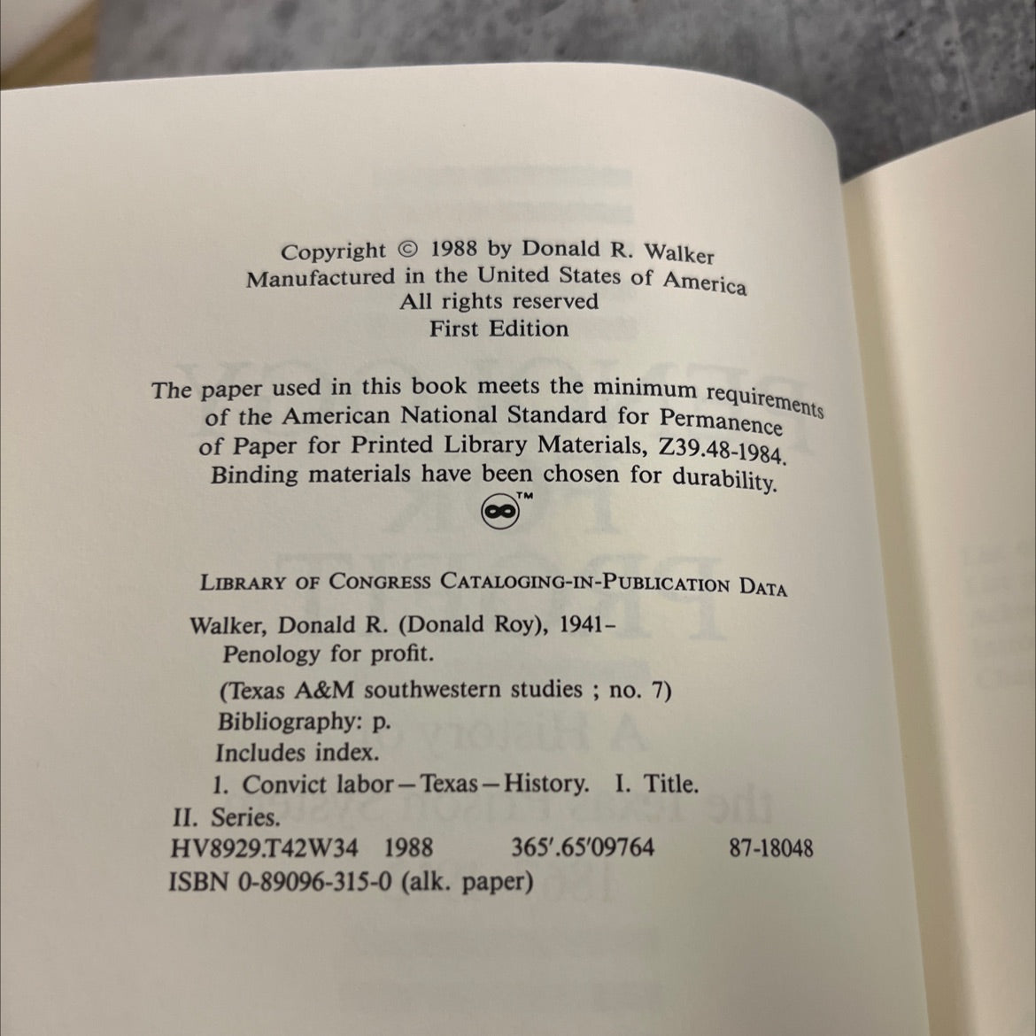 penology for profit a history of the texas prison system 1867-1912 book, by Donald R. Walker, 1988 Hardcover image 3