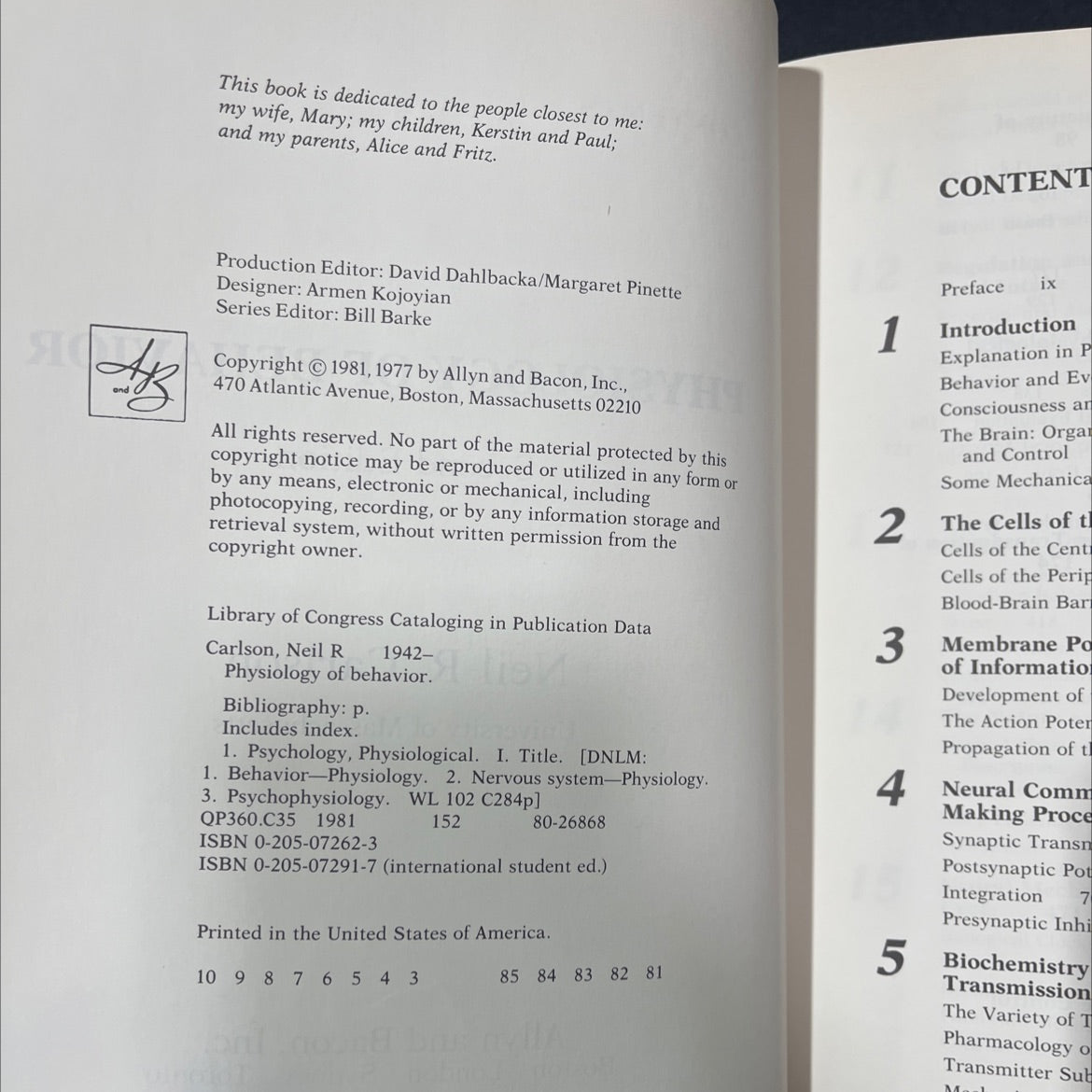 physiology of behavior book, by Neil R. Carlson, 1981 Hardcover image 3