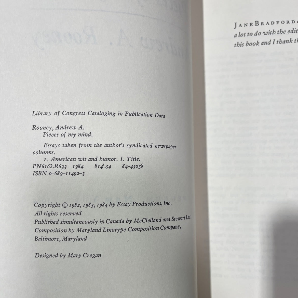 pieces of my mind book, by andrew a. rooney, 1984 Hardcover image 3