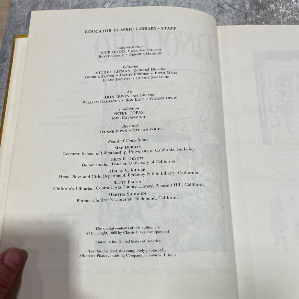 pinocchio book, by carlo collodi, 1968 Hardcover image 3