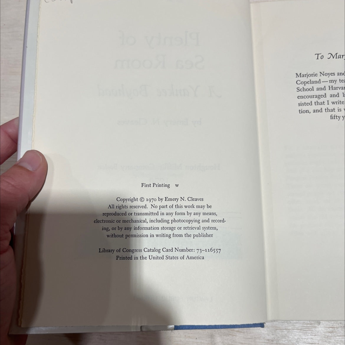 plenty of sea room a yankee boyhood book, by emery n. cleaves, 1970 Hardcover image 3