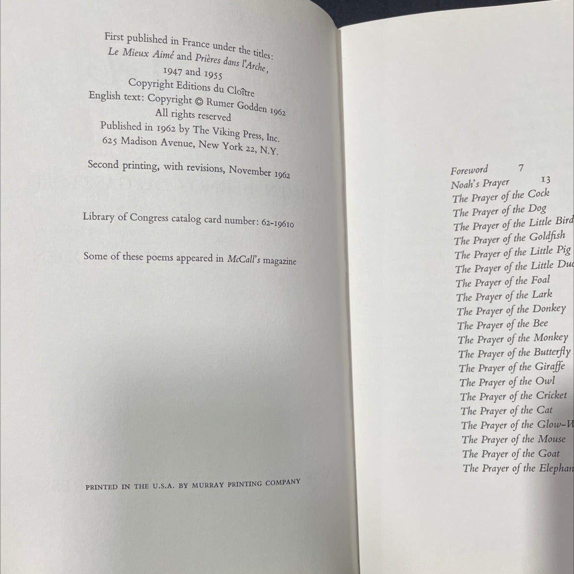 prayers from the ark book, by ark carmen bernos de gastold, 1962 Hardcover image 3