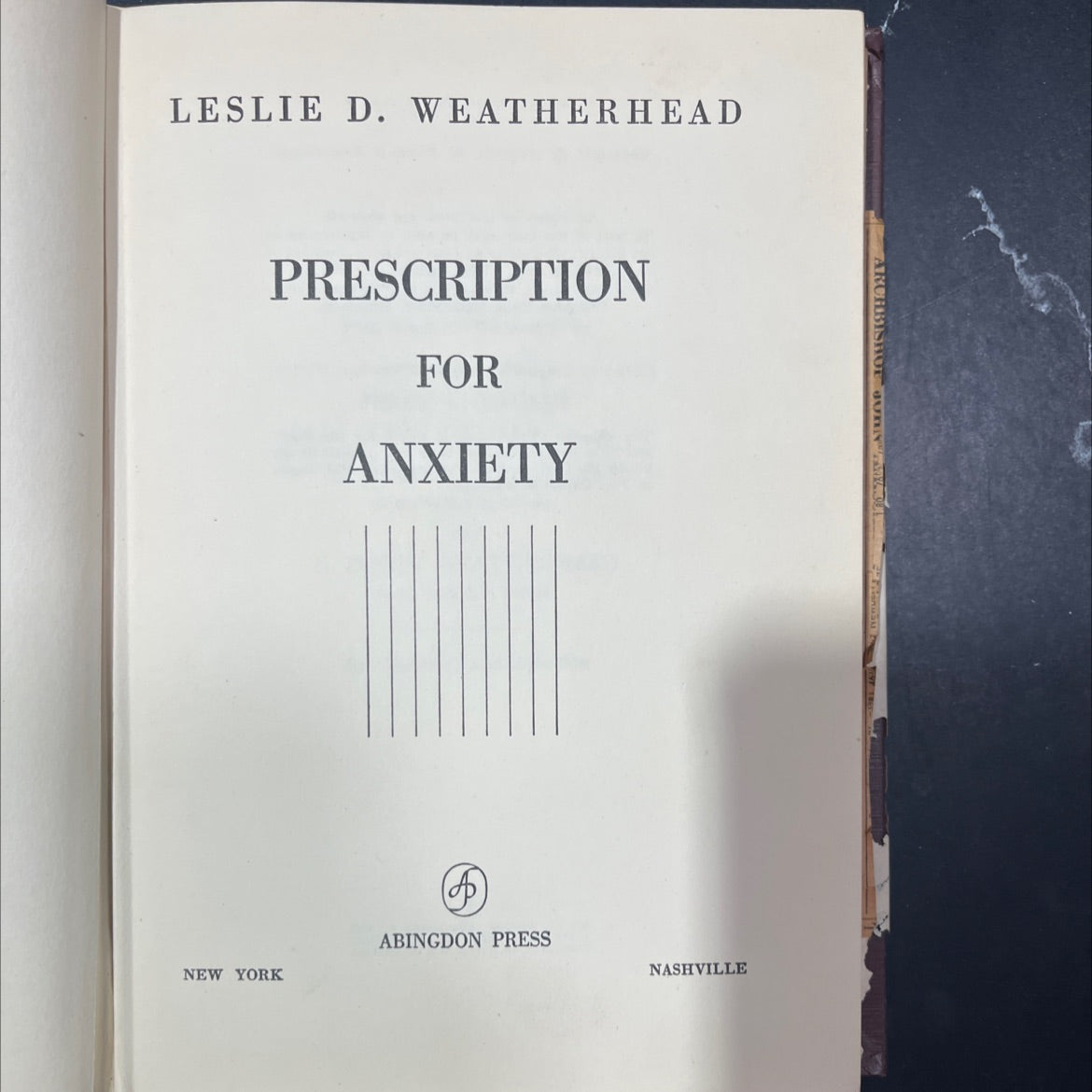 prescription for anxiety book, by leslie d. weatherhead, 1956 Hardcover image 2