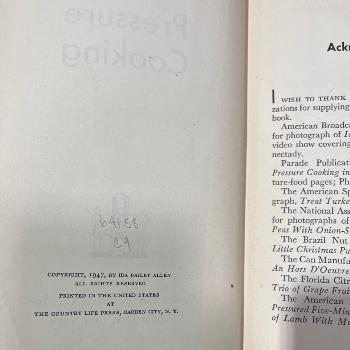 pressure cooking book, by ida bailey allen, 1947 Hardcover image 3