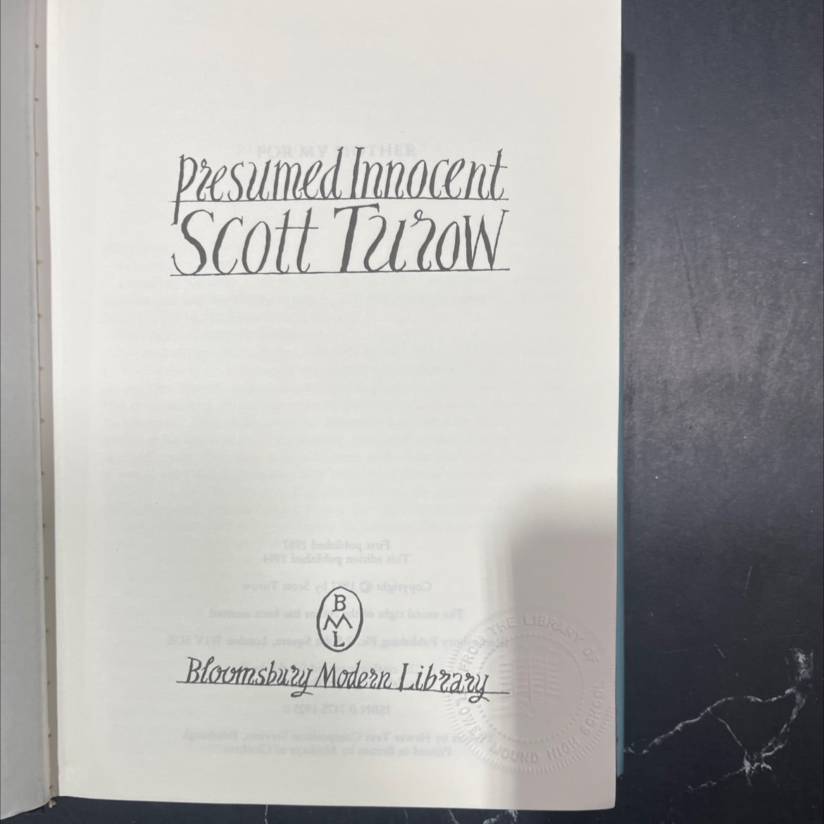 presumed innocent book, by Scott Turow, 1994 Hardcover image 2
