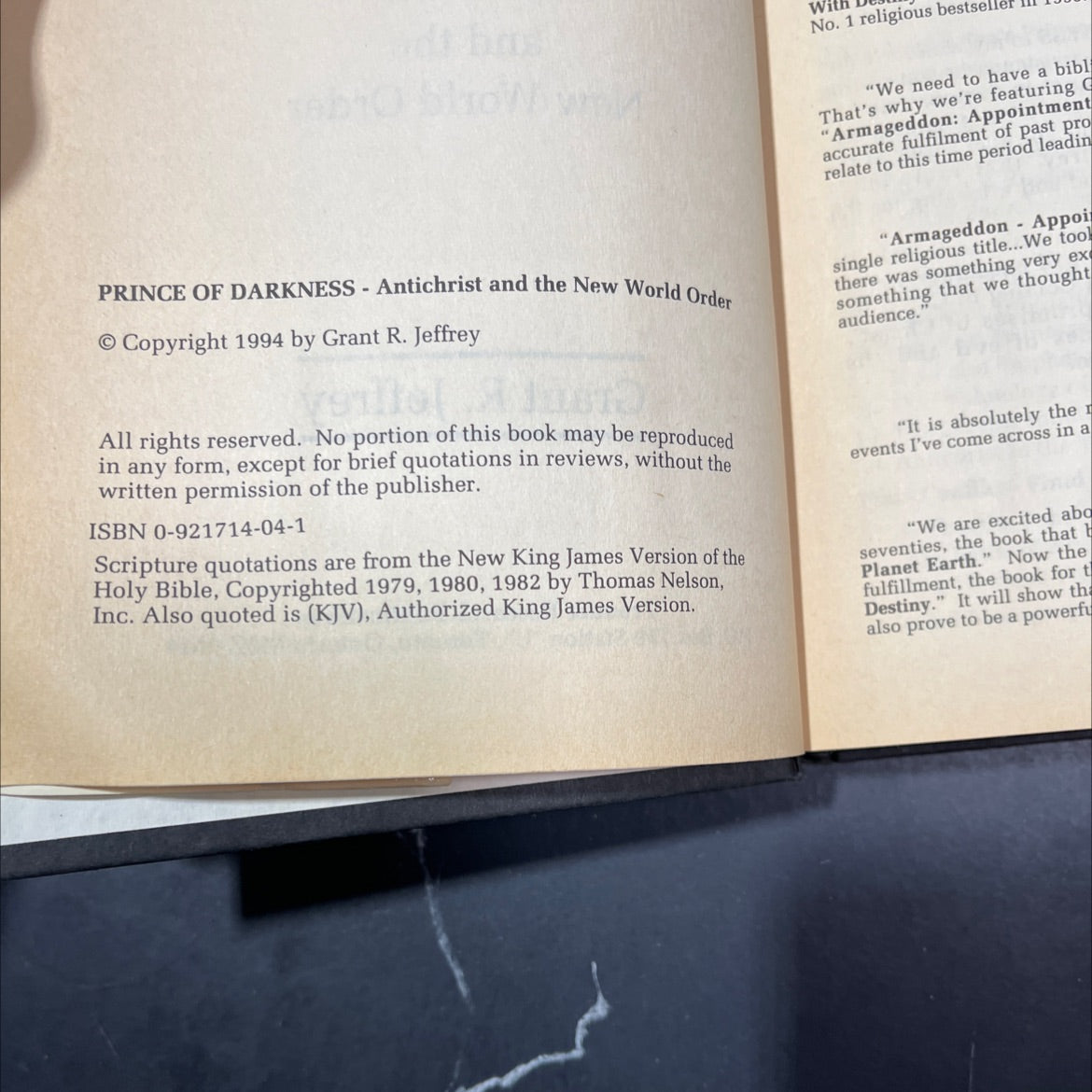 prince of darkness antichrist and the new world order book, by Grant R. Jeffrey, 1994 Hardcover image 3