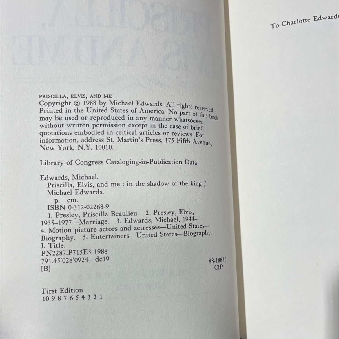 priscilla, elvis, and me book, by michael edwards, 1988 Hardcover image 3