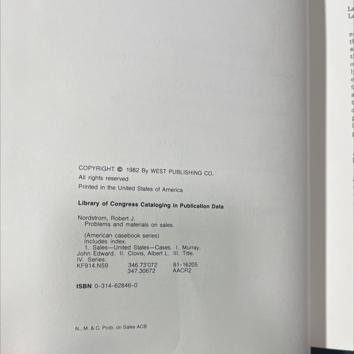 problems and materials on sales book, by robert j. nordstrom, john e. murray, jr., albert l. clovis, 1982 Hardcover image 3