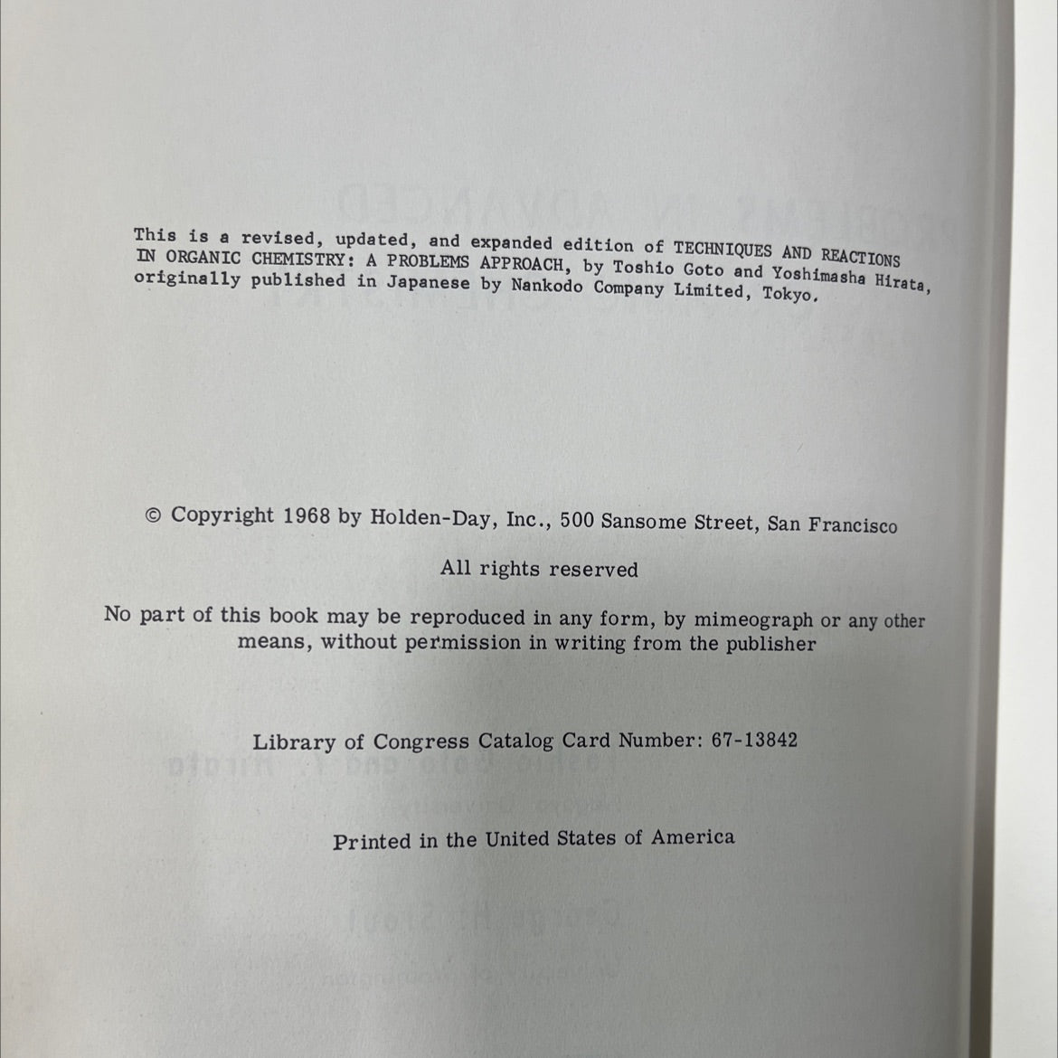 problems in advanced organic chemistry book, by Toshio Goto and Y. Hirata, 1970 Hardcover image 3