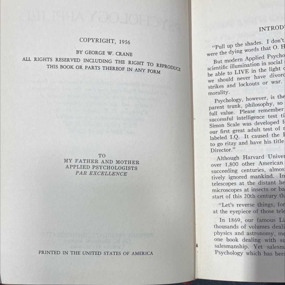 psychology applied book, by george w. crane, 1956 Hardcover image 3