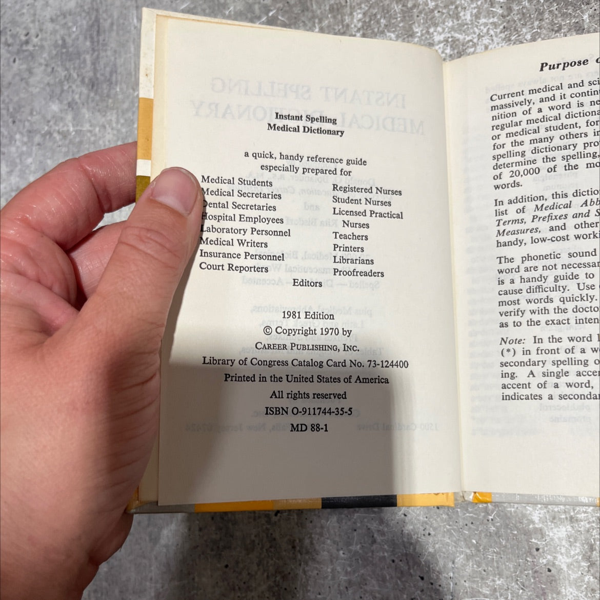 pur instant spelling medical dictionary book, by Donald O. Bolander, B.S., M.A. and Rita Bisdorf, 1981 Hardcover image 3