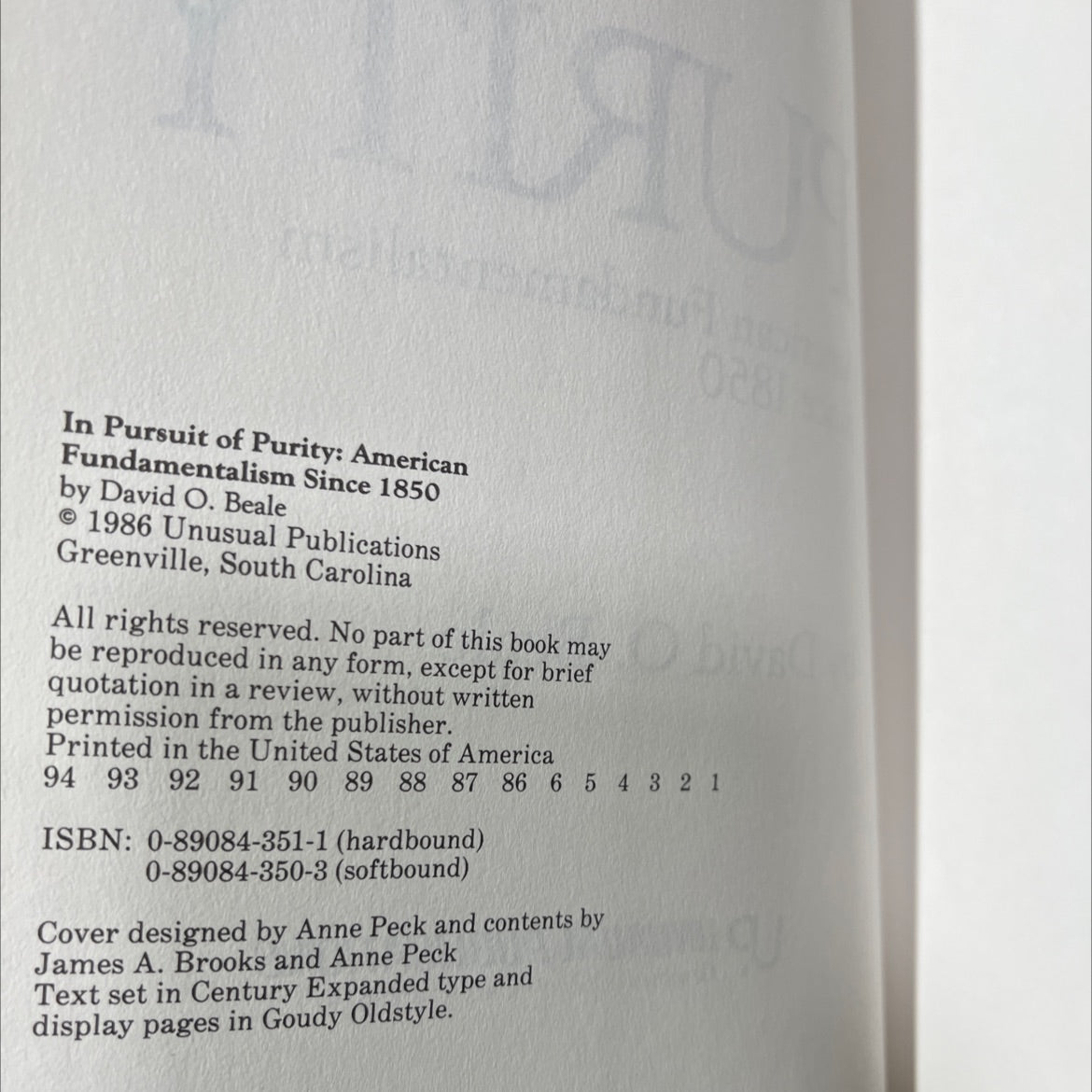 pursuit of purity american fundamentalism since 1850 book, by David O. Beale, 1986 Hardcover image 3
