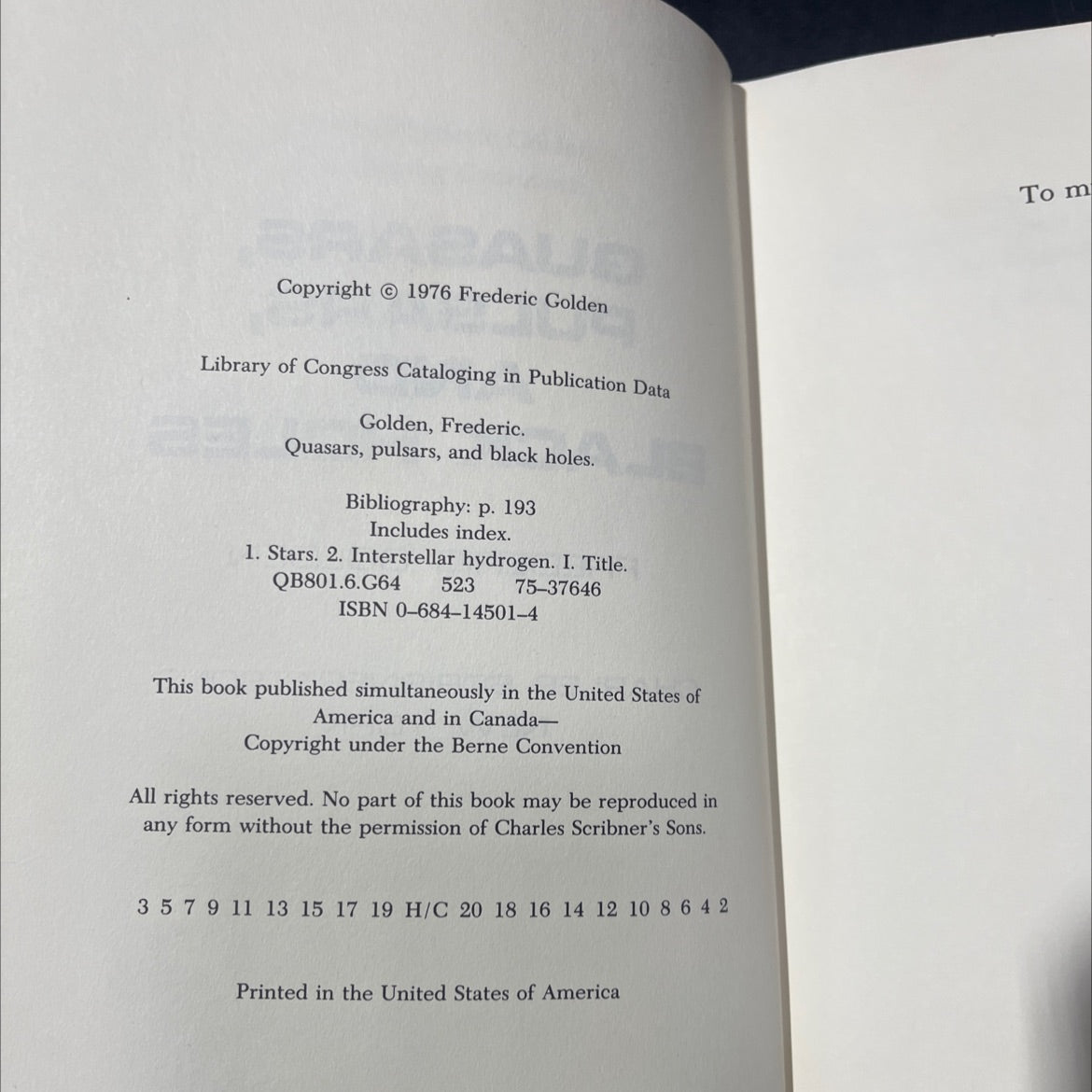 quasars, pulsars, and black holes book, by frederic golden, 1976 Hardcover image 3