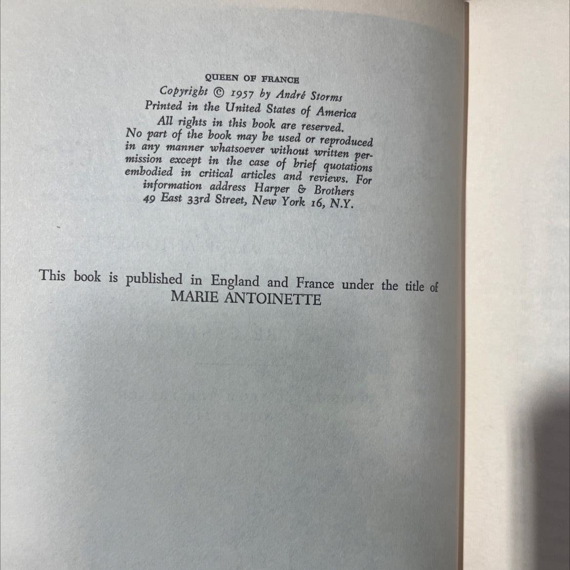 queen of france book, by andré castlelot, 1957 Hardcover image 3