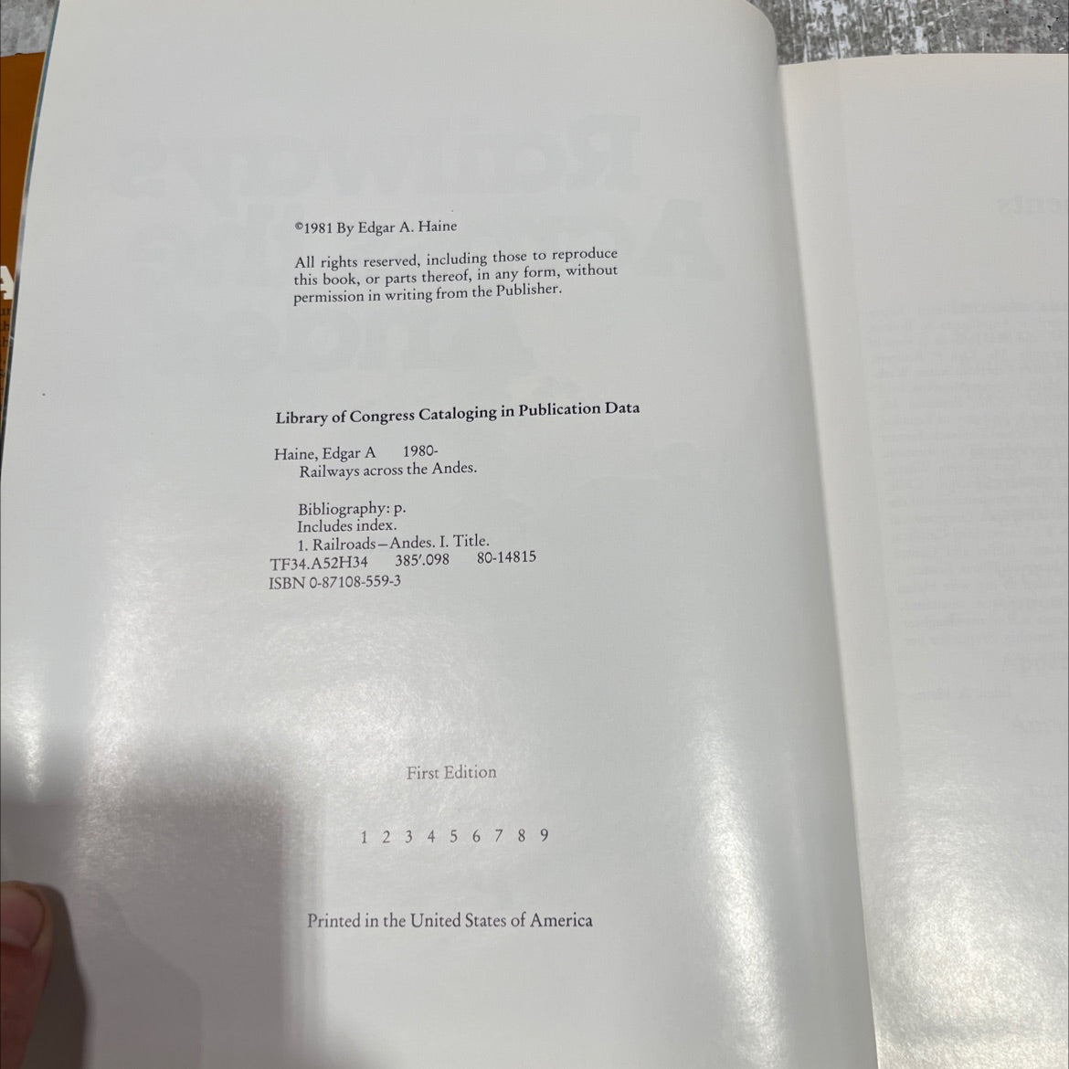 railways across the andes book, by Edgar A. Haine, 1981 Hardcover image 3