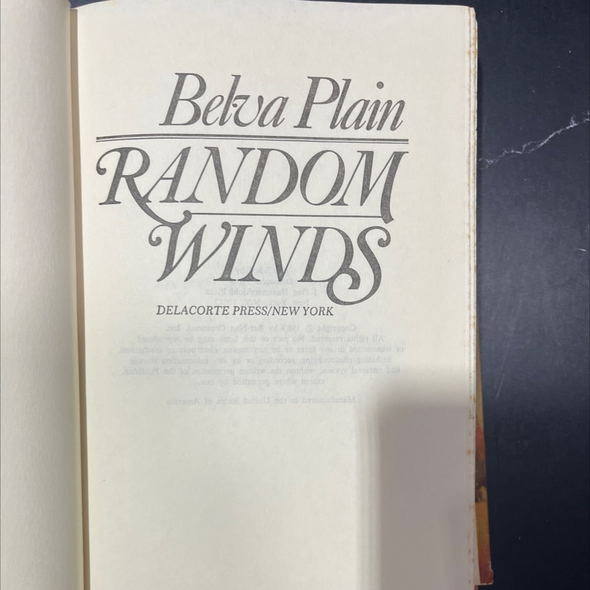 random winds book, by belva plain, 1980 Hardcover image 2