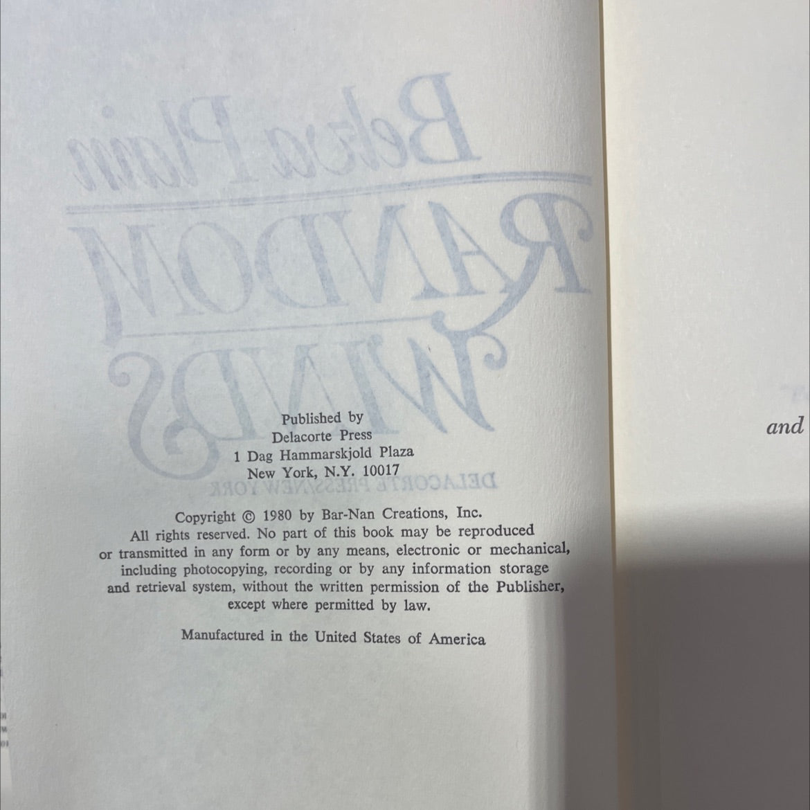 random winds book, by belva plain, 1980 Hardcover image 3