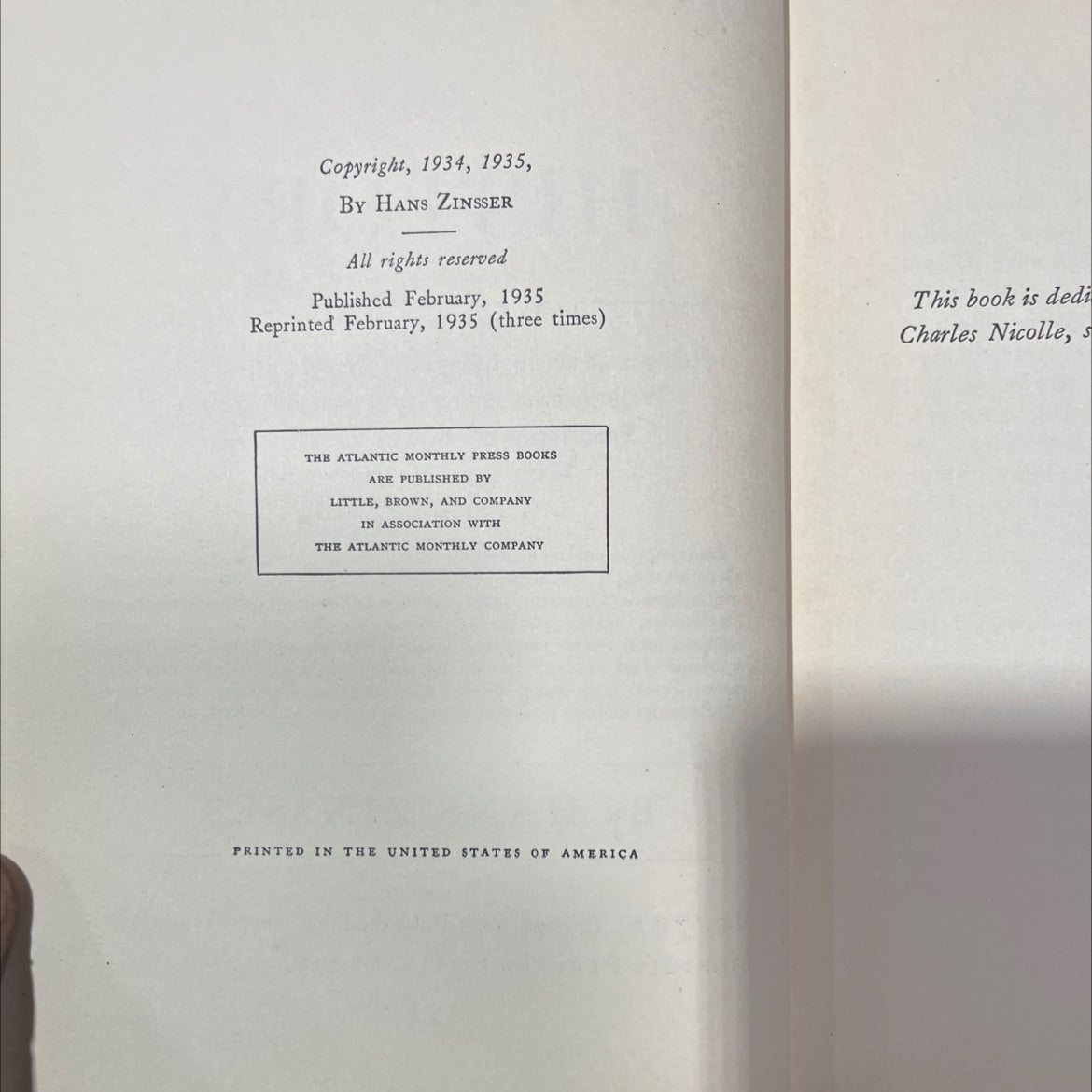 rats, lice and history being a study in biography book, by hans zinssser, 1935 Hardcover image 3