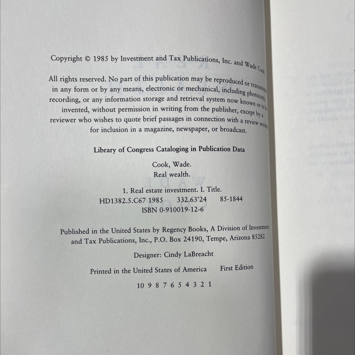 real wealth book, by wade cook, 1985 Hardcover image 3