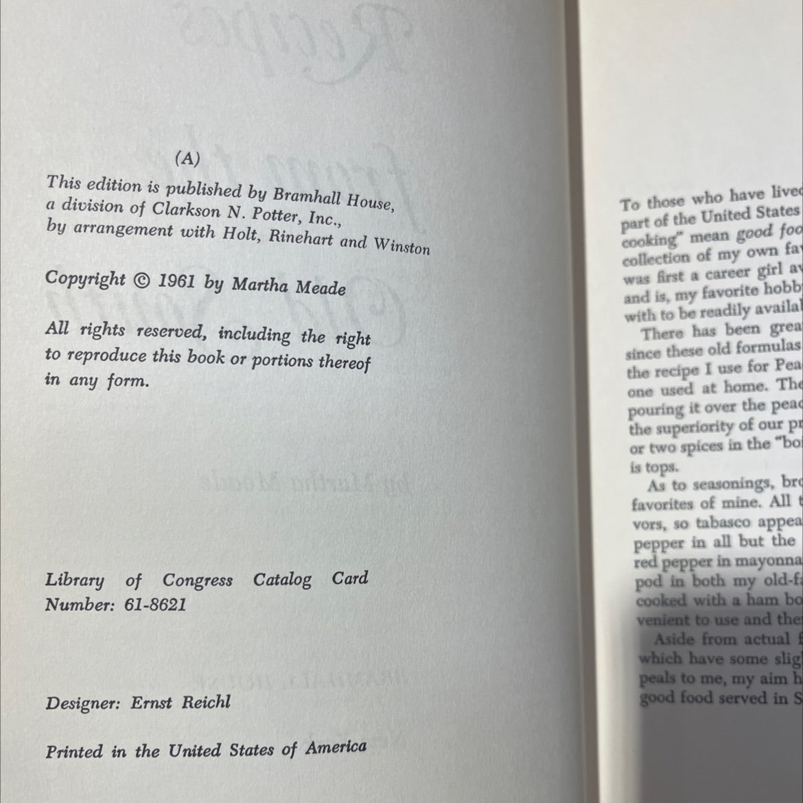 recipes from the old south book, by martha meade, 1961 Hardcover image 3