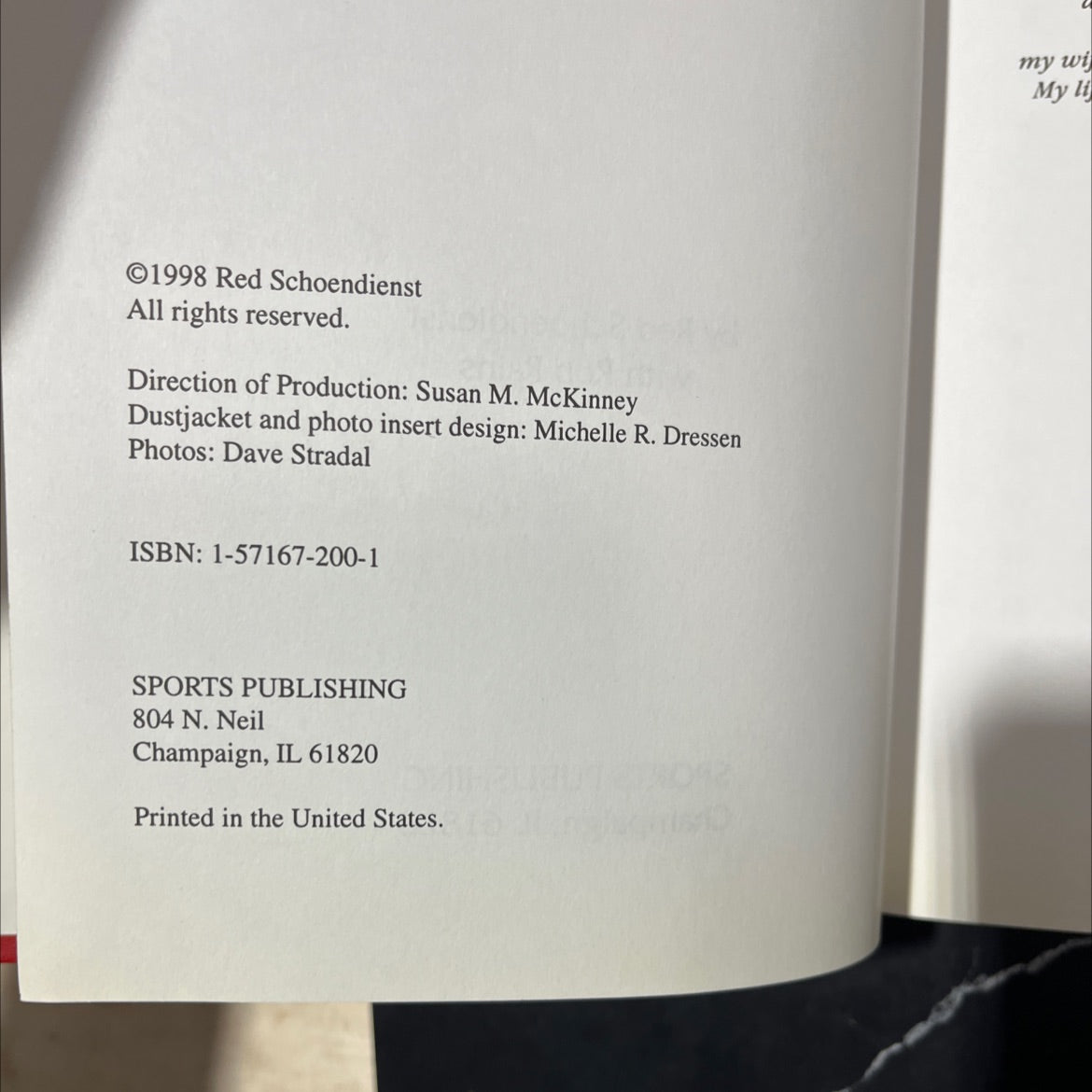 red a baseball life book, by Red Schoendienst with Rob Rains, 1998 Hardcover image 3