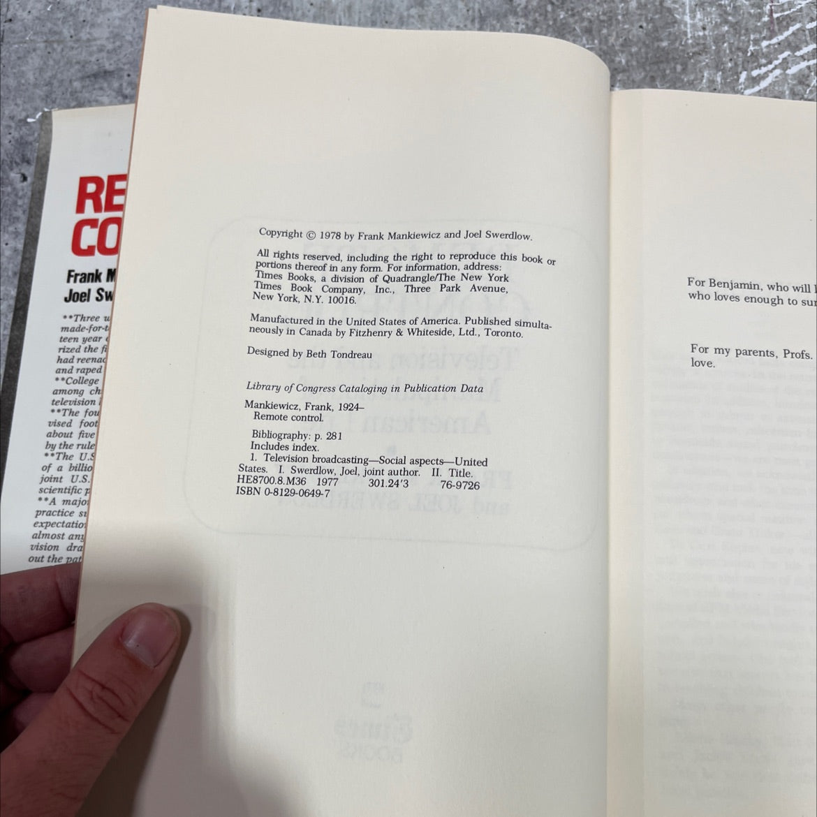 remote control television and the manipulation of american life book, by Frank Mankiewicz, Joel Swerdlow, 1978 Hardcover image 3