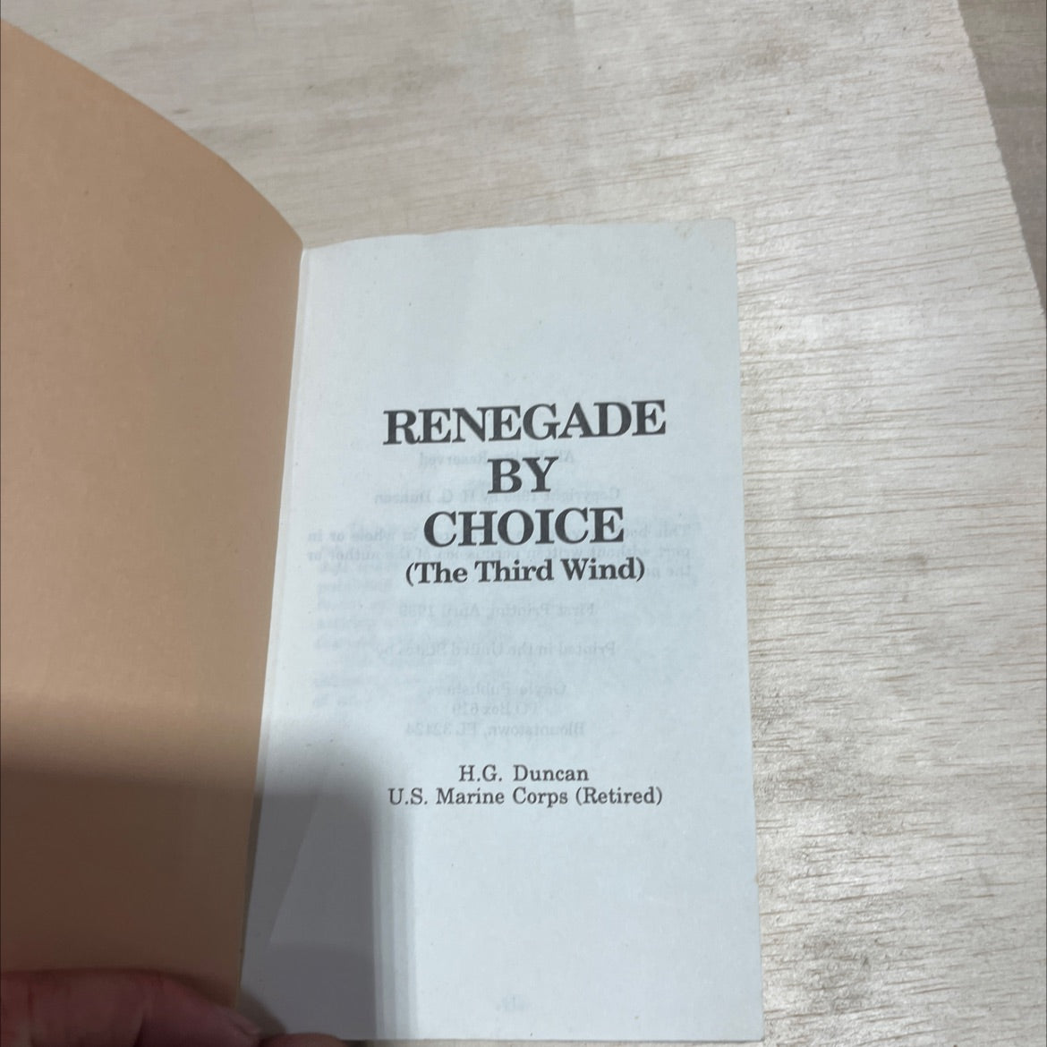 renegade by choice book, by H.G. Duncan, 1989 Paperback image 2