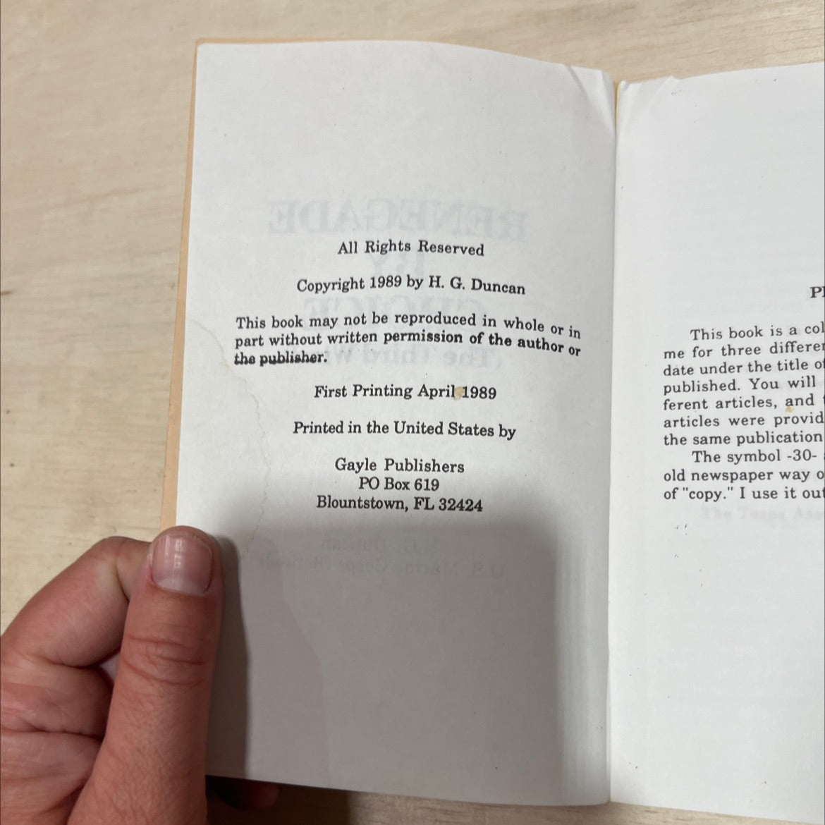 renegade book, by h. g. duncan, 1989 Paperback image 3