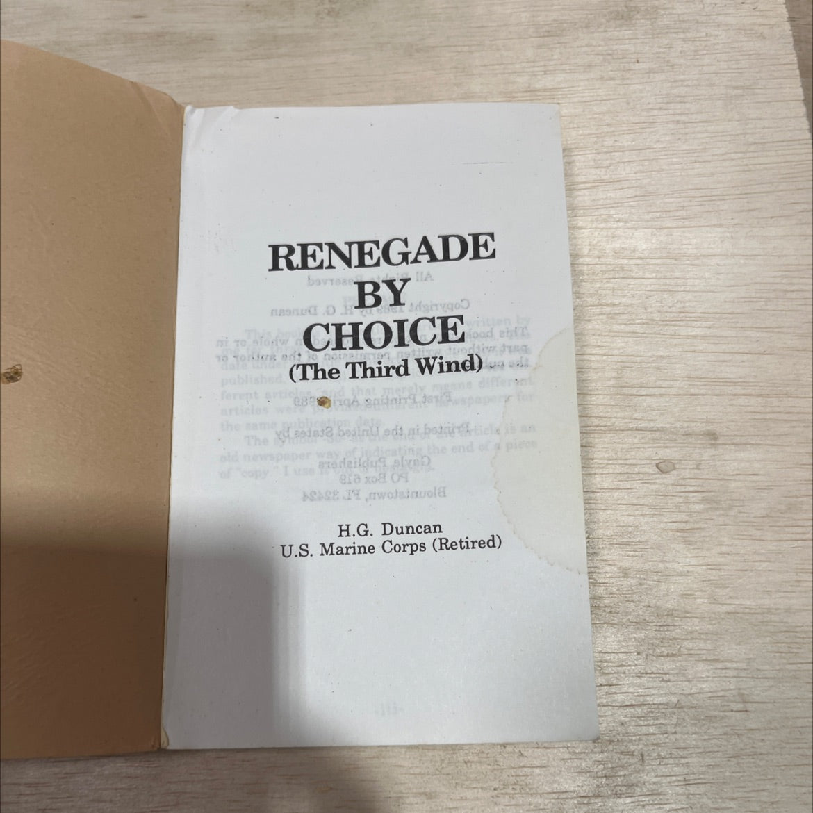 renegade book, by h. g. duncan, 1989 Paperback image 2