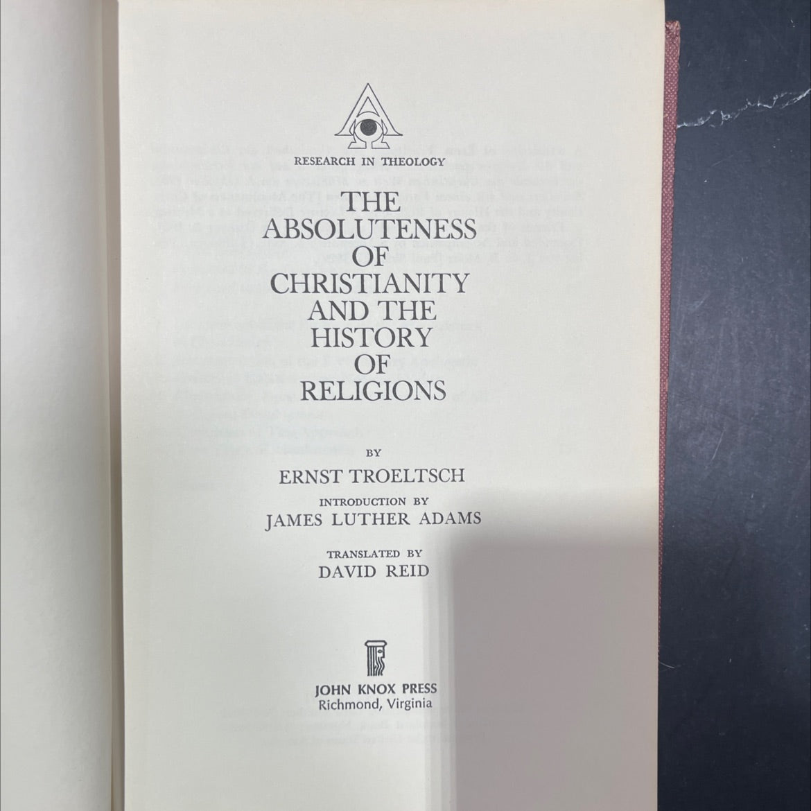 research in theology the absoluteness of christianity and the history of religions book, by ernst troeltsch, 1971 image 2