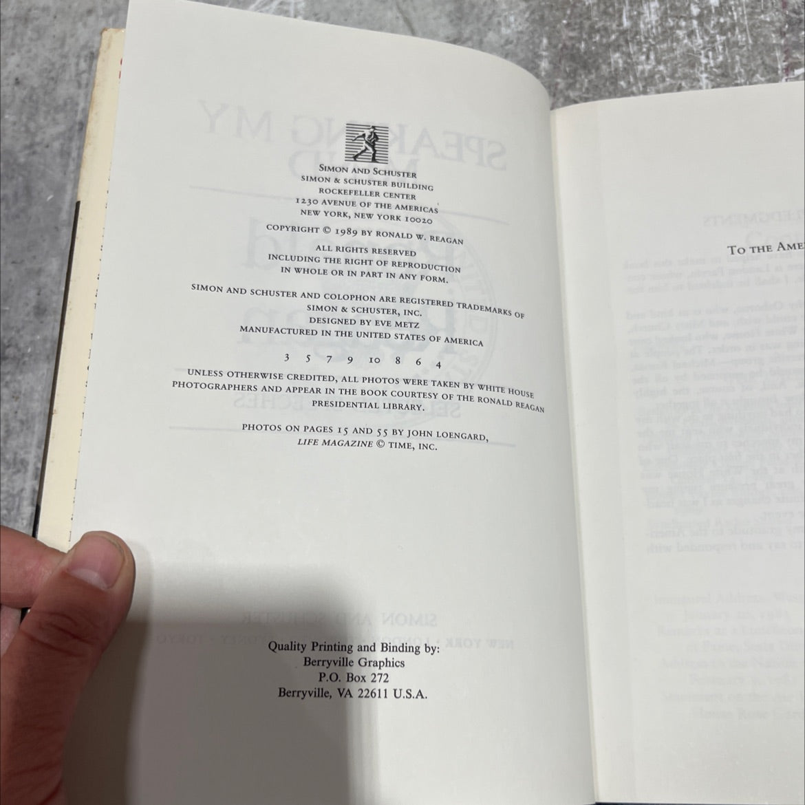 resident of the united speaking my mind book, by Ronald Reagan, 1989 Hardcover image 3