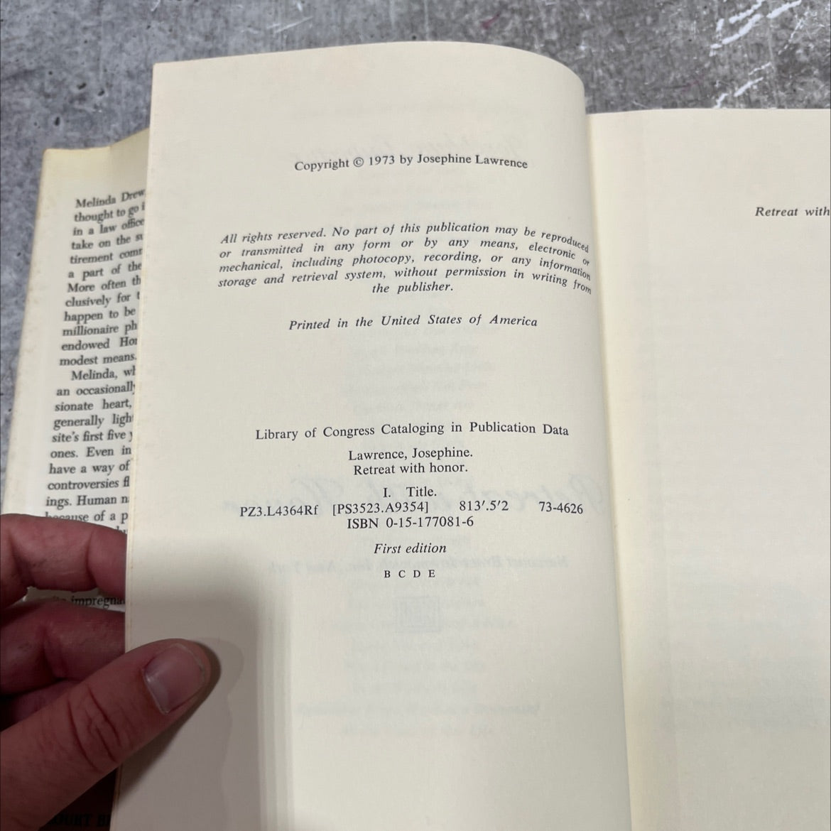 retreat with honor book, by josephine lawrence, 1973 Hardcover image 3