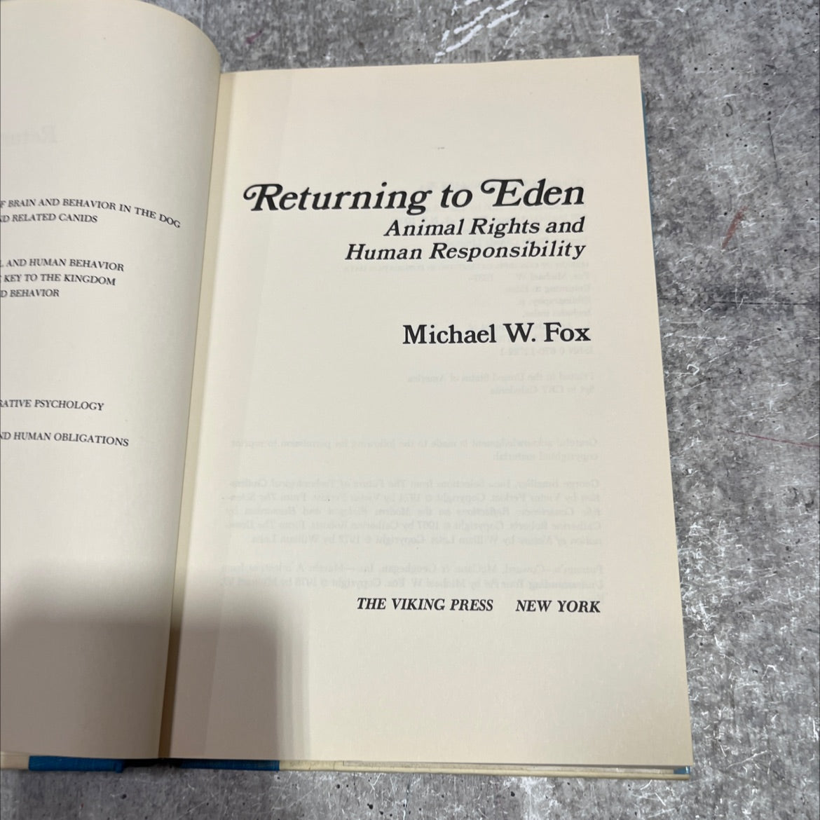 returning to eden book, by Michael W. Fox, 1980 Hardcover image 2