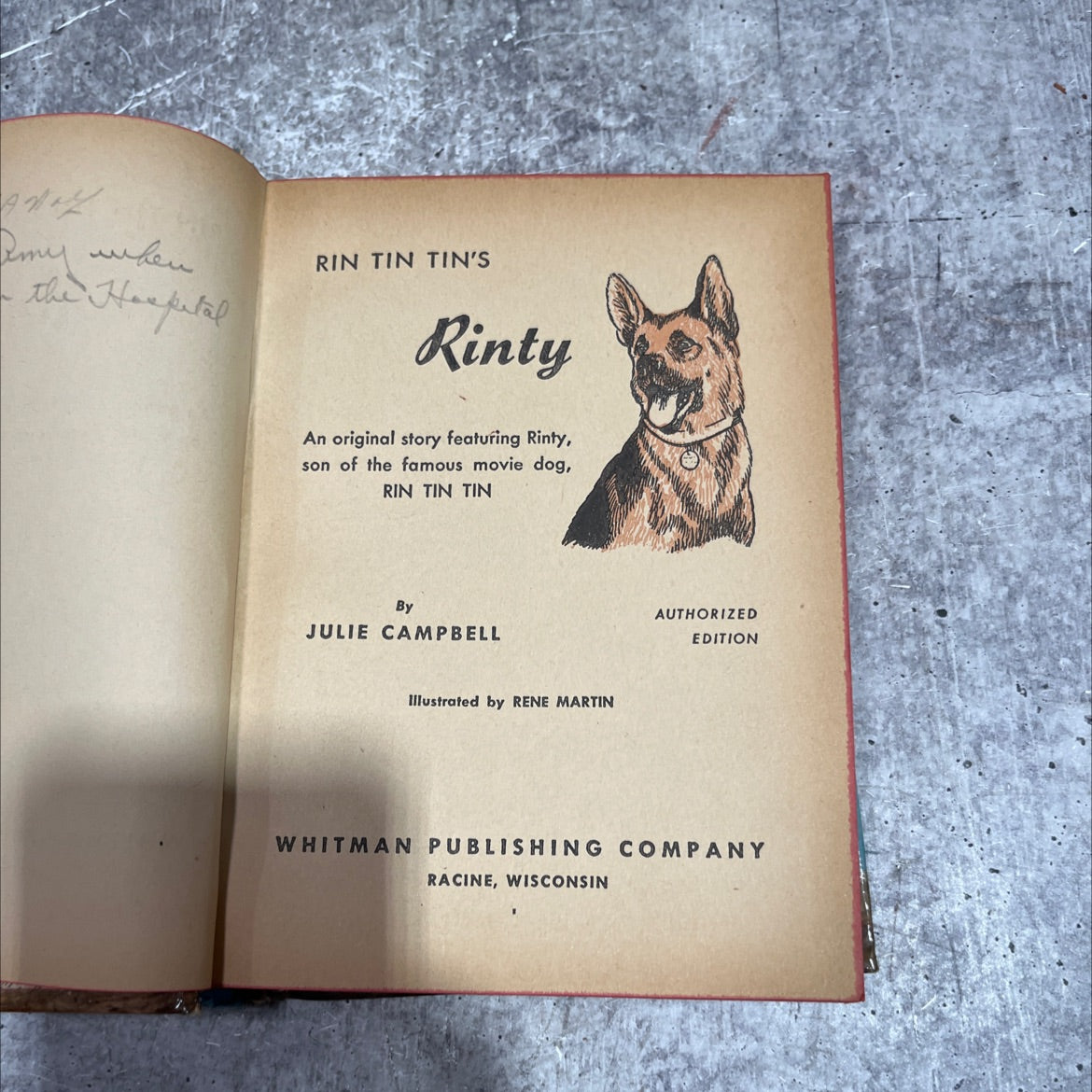 rinty the hospital rin tin tin's rinty book, by julie campbell, 1954 Hardcover image 2